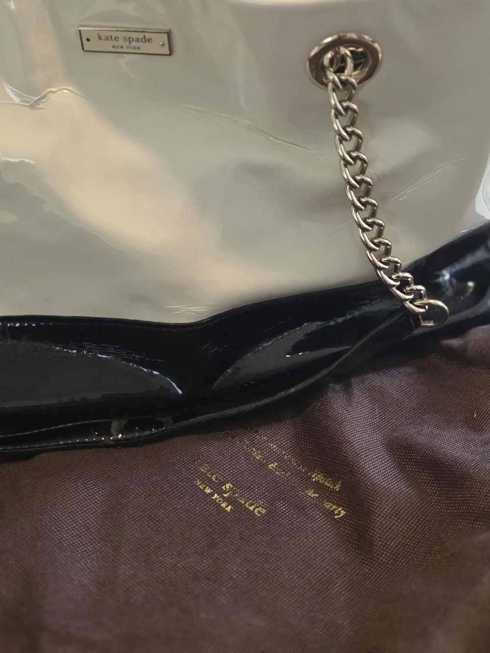 Kate Spade Black & Cream Patent Shoulder Tote